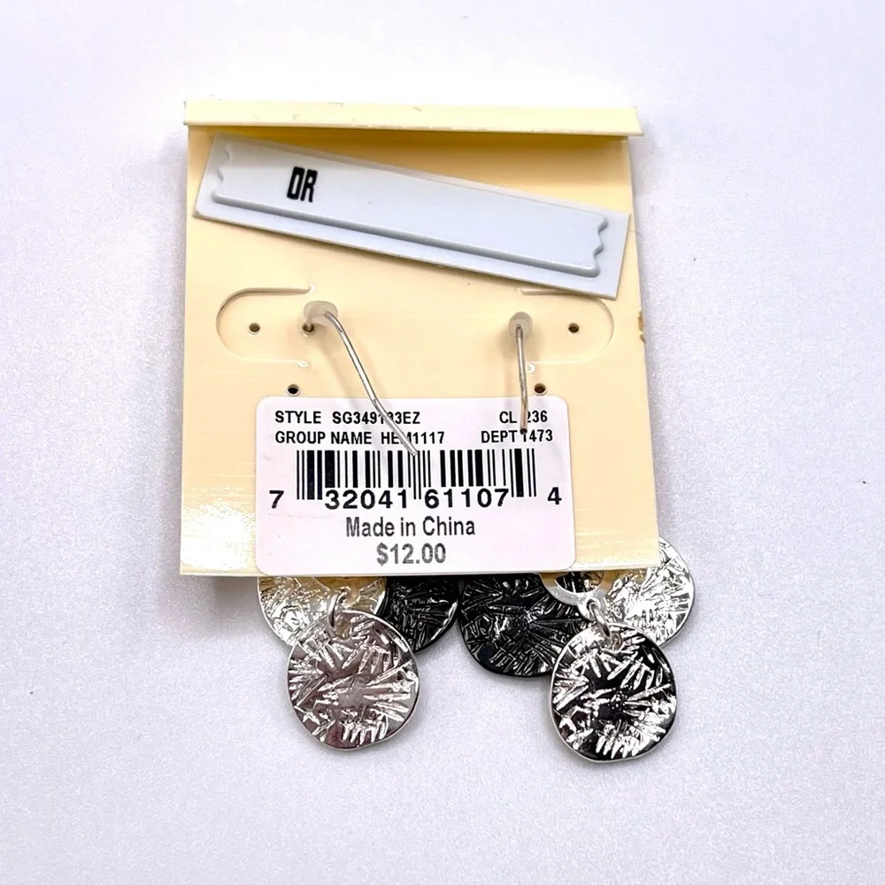 Silver and Black Toned Disc Dangle Earrings - Picture 3 of 3
